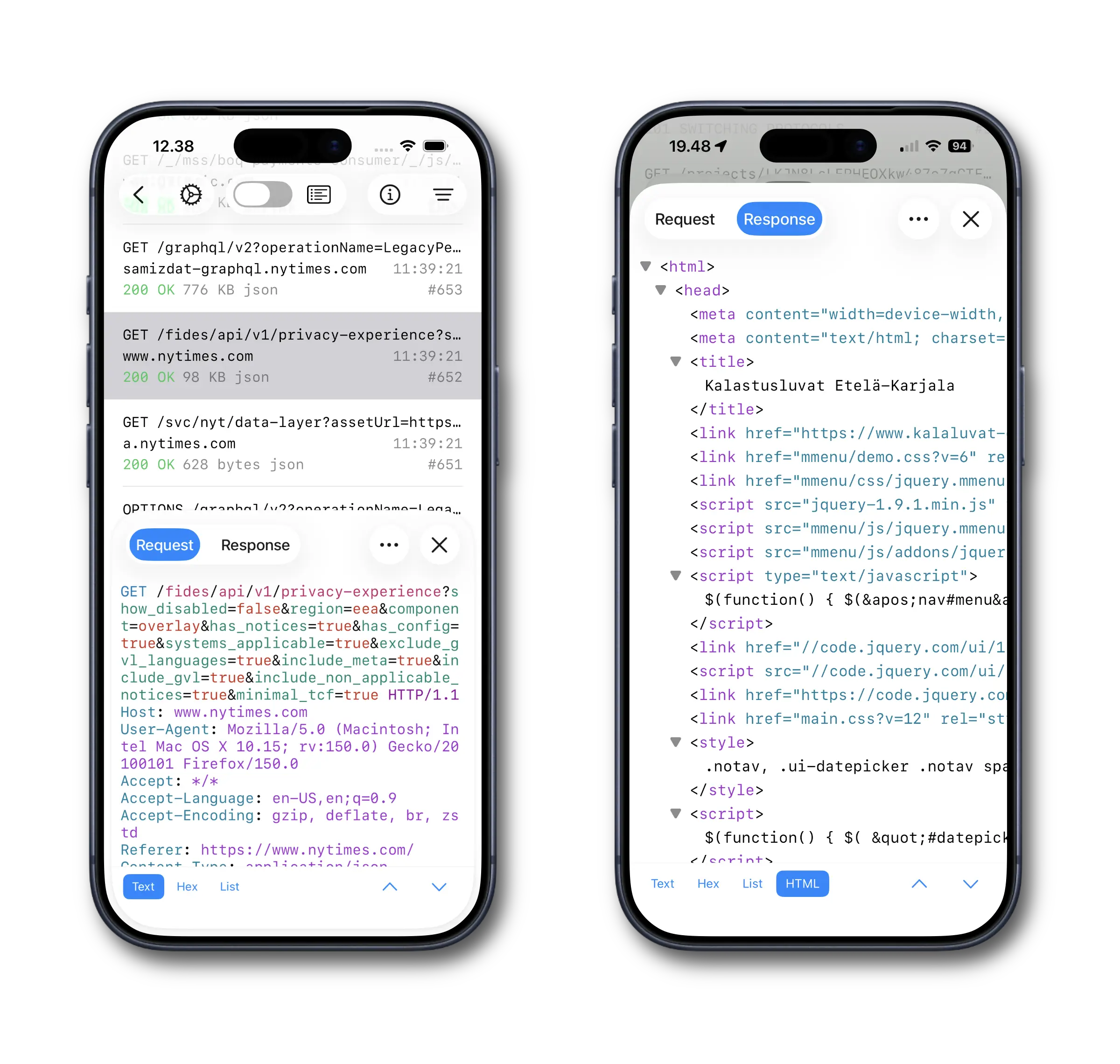Proxygen iOS app capturing and inspecting HTTPS traffic on an iPhone