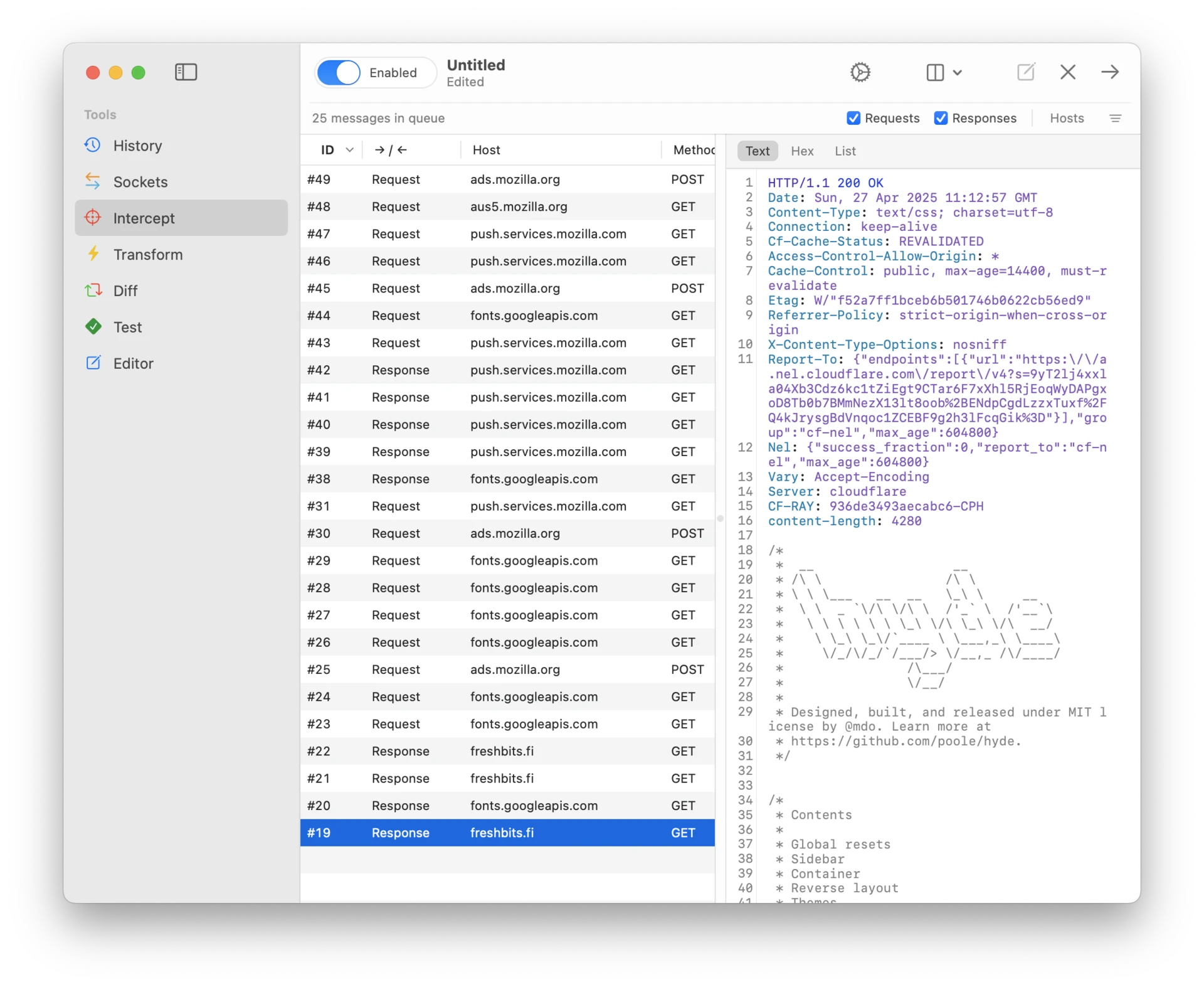 Screenshot to Intercept tool